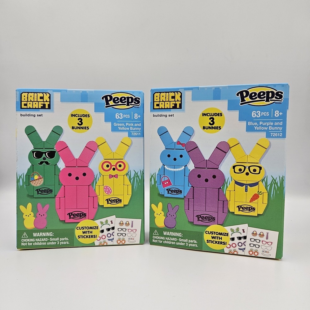 Peeps Brick Craft Building Set Lot of 2 Easter Bunny Blocks 63 pcs Ages 8+ NEW